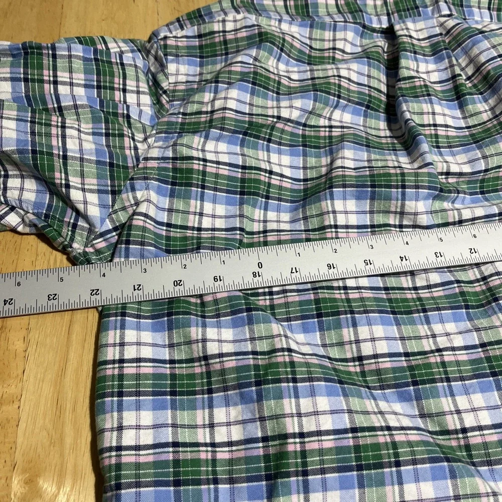 Ralph Lauren Shirt Men's‎ Custom Fit Size L Green Blue  Plaid Cotton Casual